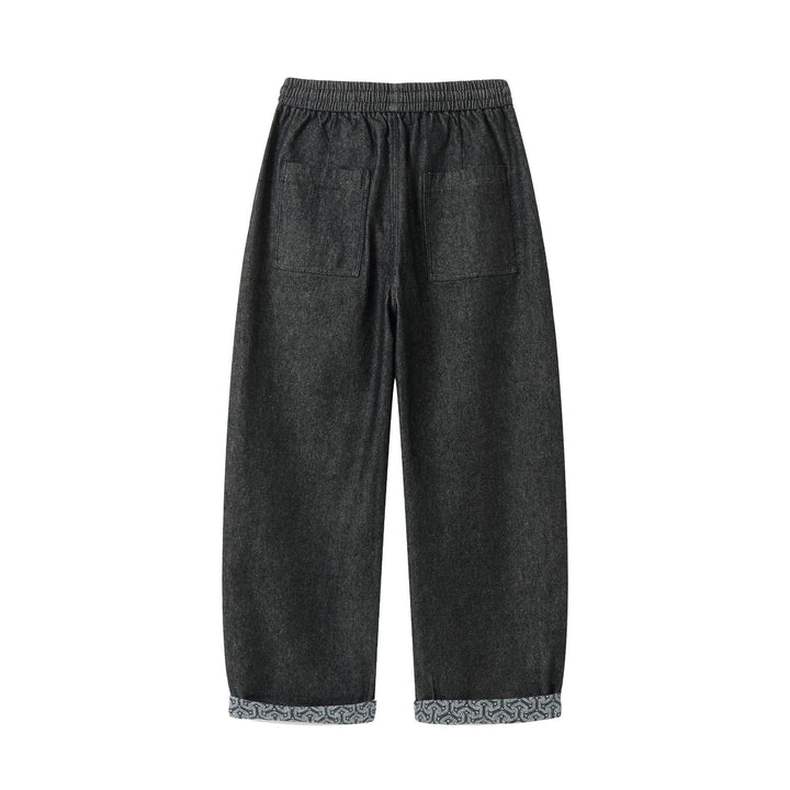 Damen Culotte-Jeans mit elastischem Tunnelzugbund und gemustertem Umschlag Drune