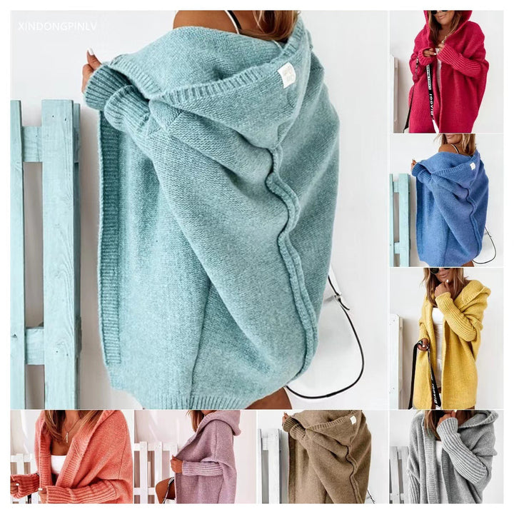 Damen Longline Kapuzen-Strickcardigan mit offener Front Drune