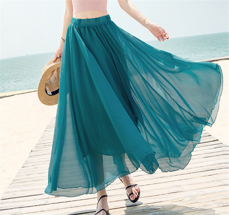 Damen nan fließender Maxirock aus Chiffon mit elastischem Bund und mehrlagigem Volant Drune