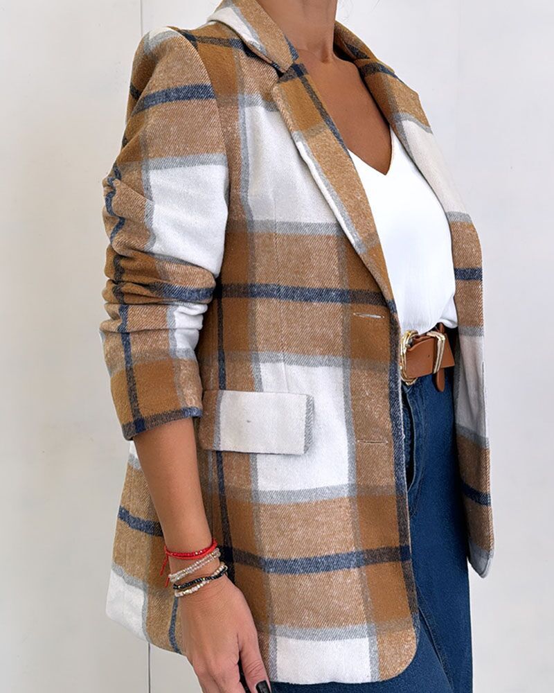 Damen karierter Blazer im Oversized-Stil Drune
