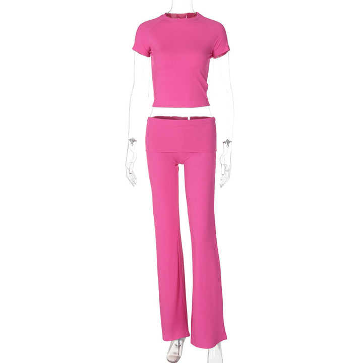Damen Sportliches Set mit cropped Oberteil und ausgestellten Hosen Drune
