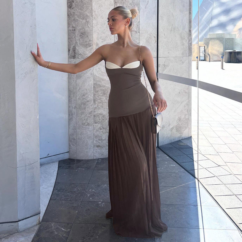 Damen Elegantes Maxikleid mit tailliertem Oberteil und fließendem Rock Drune