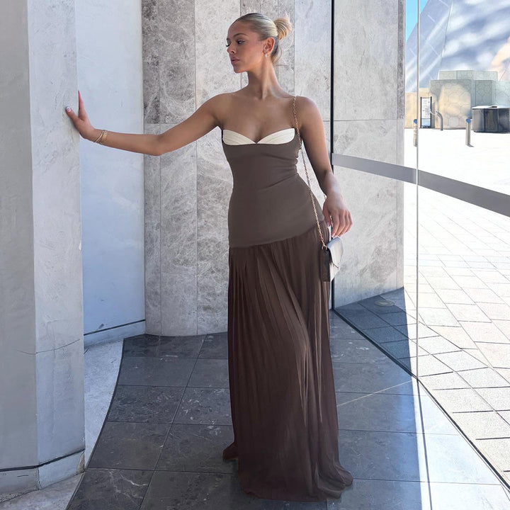 Damen Elegantes Maxikleid mit tailliertem Oberteil und fließendem Rock Drune