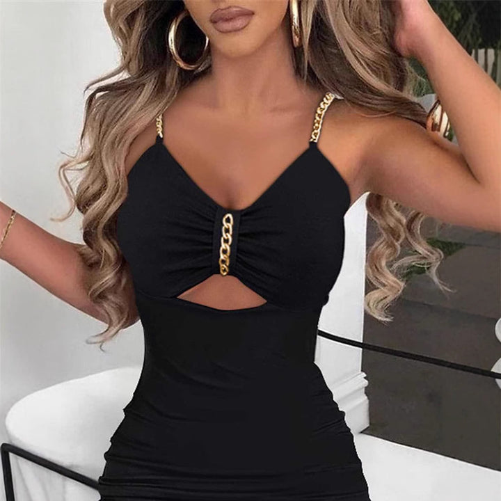 Damen Elegantes Maxikleid mit seitlichem Schlitz und dekorativem Kettendetail Drune