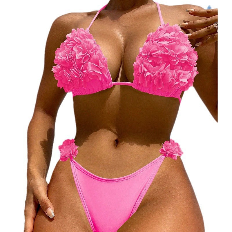 Damen Triangel-Bikini mit floralen 3D-Details und hohem Beinausschnitt Drune