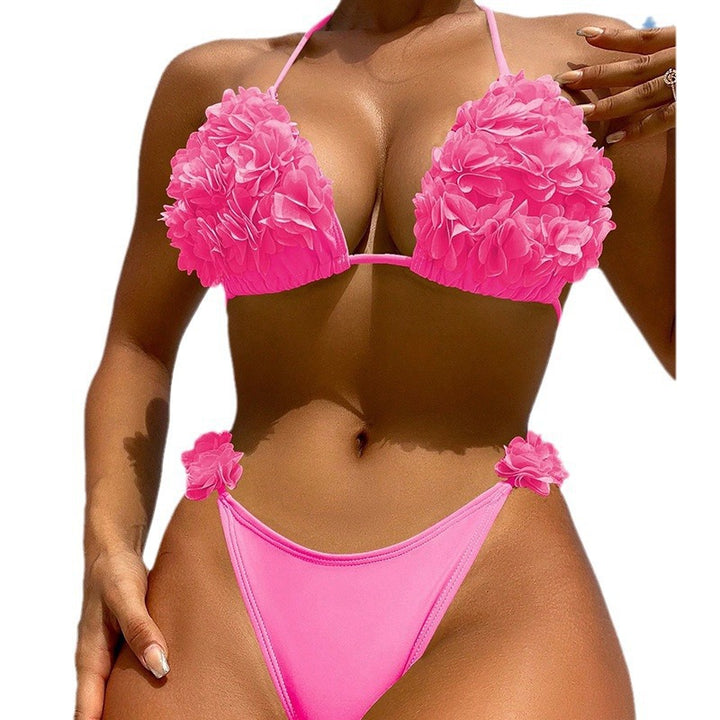 Damen Triangel-Bikini mit floralen 3D-Details und hohem Beinausschnitt Drune