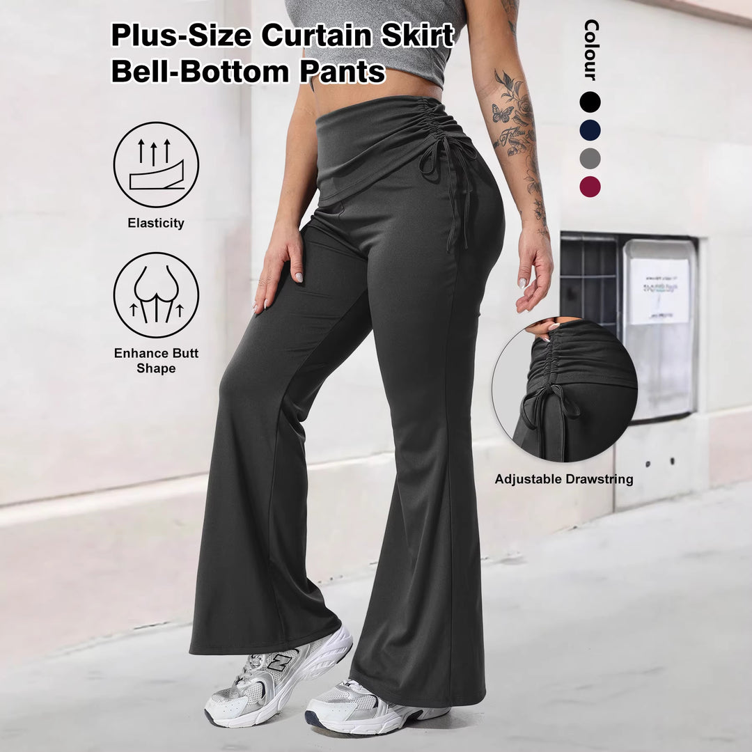 Damen High-Waist Flared-Yogahose mit seitlicher Raffnaht und Kordelzug Drune