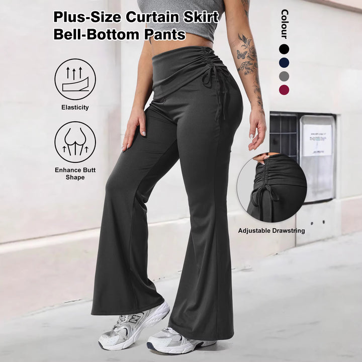 Damen High-Waist Flared-Yogahose mit seitlicher Raffnaht und Kordelzug Drune