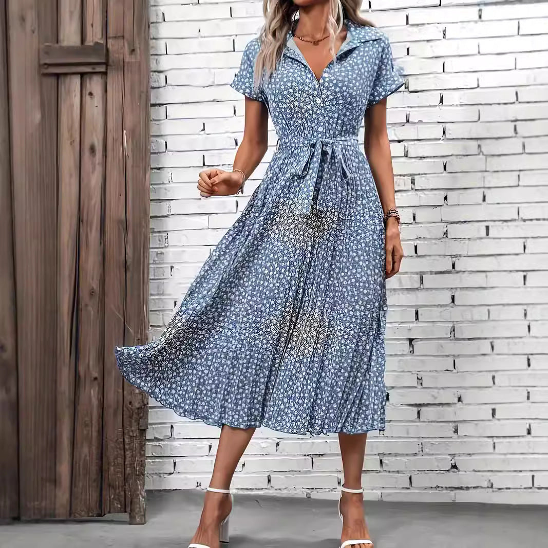 Damen Midikleid mit gebundenem Taillengürtel und floralem Muster Drune