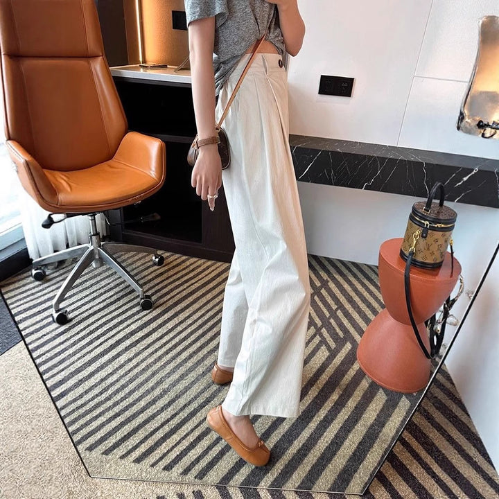 Damen Weitgeschnittene Hose mit hohem Bund und seitlichen Taschen Drune