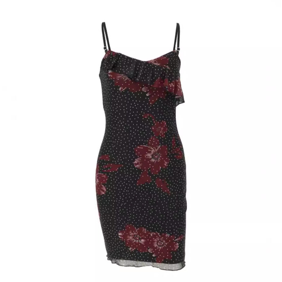 Damen figurbetontes Sommerkleid mit Rüschendetails und floralem Design Drune