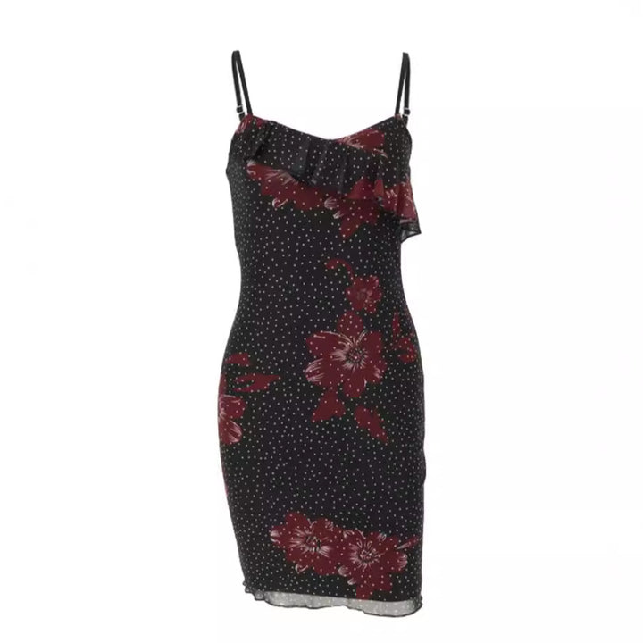 Damen figurbetontes Sommerkleid mit Rüschendetails und floralem Design Drune
