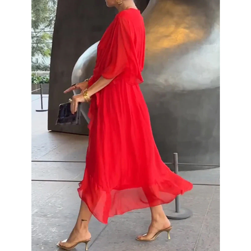 Drune | Schnürung Batwing Ärmel Unregelmäßiges Kleid
