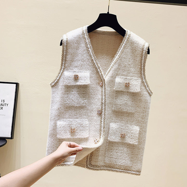 Damen Strickweste mit dekorativen Knöpfen und praktischen Taschen Drune