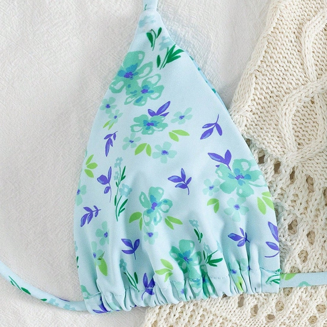 Damen Triangel-Bikini-Set mit hübschen Blumenmustern Drune