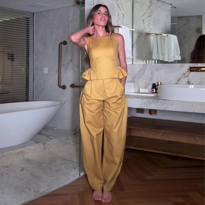Damen Elegantes Jumpsuit mit peplum Detail und weitem Bein Drune