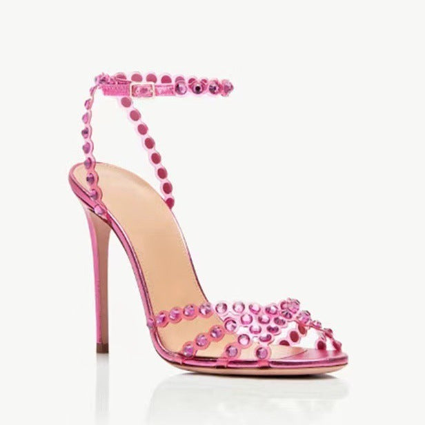 Damen atemberaubende High-Heel Knöchelriemen Sandalen mit dekorativen Perlenakzenten Drune