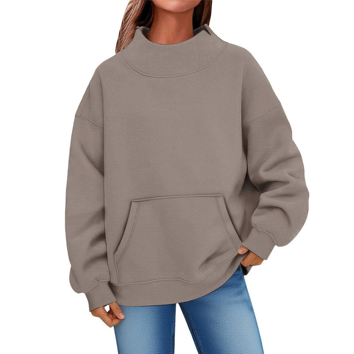 Damen Oversized Hoodie mit Stehkragen und Kängurutasche Drune