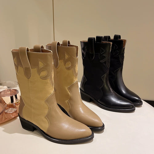 Damen Western-Stiefel mit modischen Cut-Out-Details und robustem Blockabsatz Drune