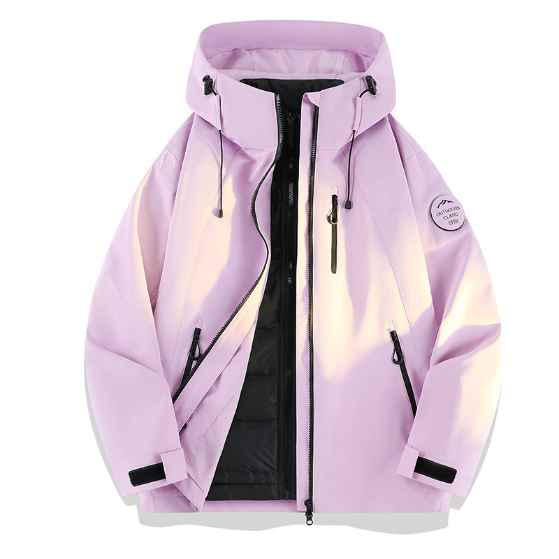Damen Leichte wasserdichte Kapuzenjacke mit Teddy‑Charm und verdeckten Reißverschlusstaschen Drune