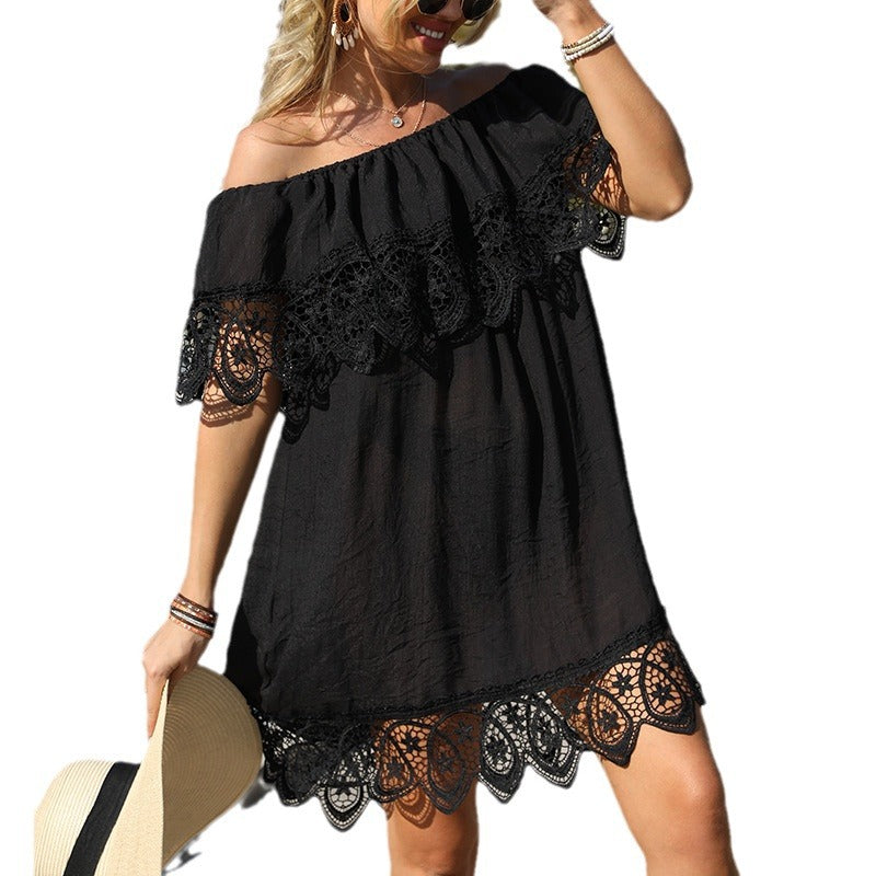 Damen transparente Strandtunika mit elegantem Häkelbesatz Drune