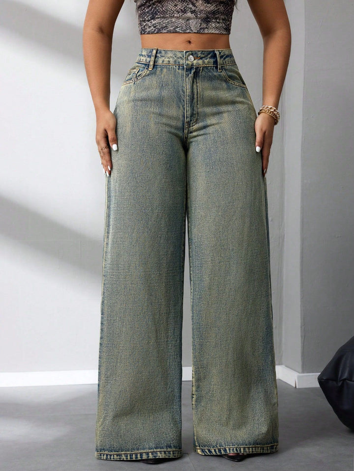 Damen weite High-Waist Jeans im Vintage-Stil mit lässigem Look Drune