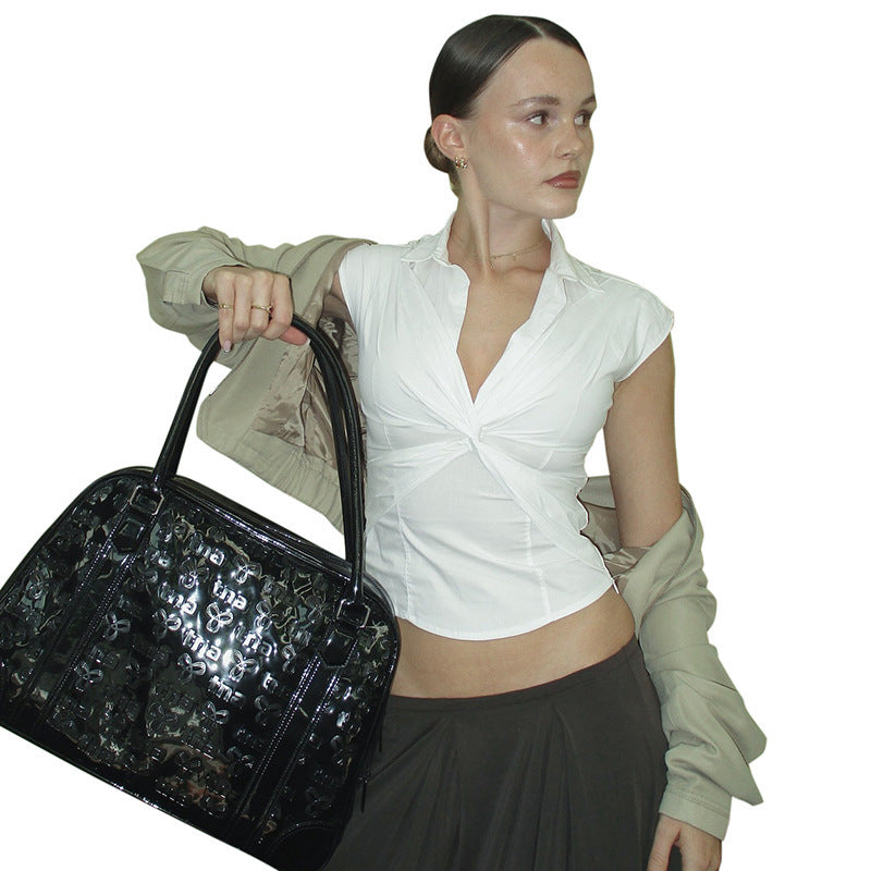 Damen elegante Kurzarmbluse mit knotenförmigem Design Drune