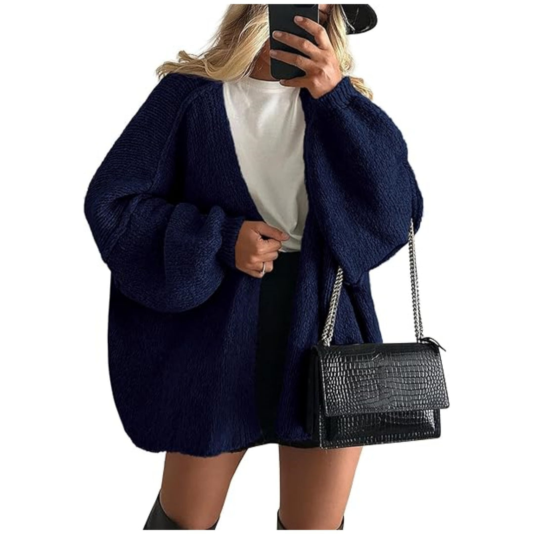 Damen Oversize Strickcardigan mit Ballonärmeln und offener Front Drune