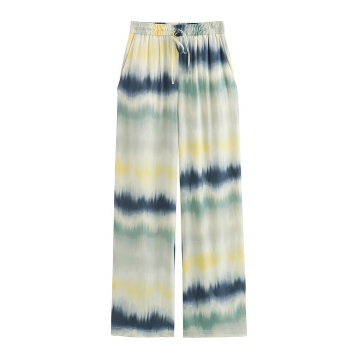 Damen Leichte Palazzo-Hose im Batik-Look mit elastischem Taillenbund, Tunnelzug und Eingrifftaschen Drune