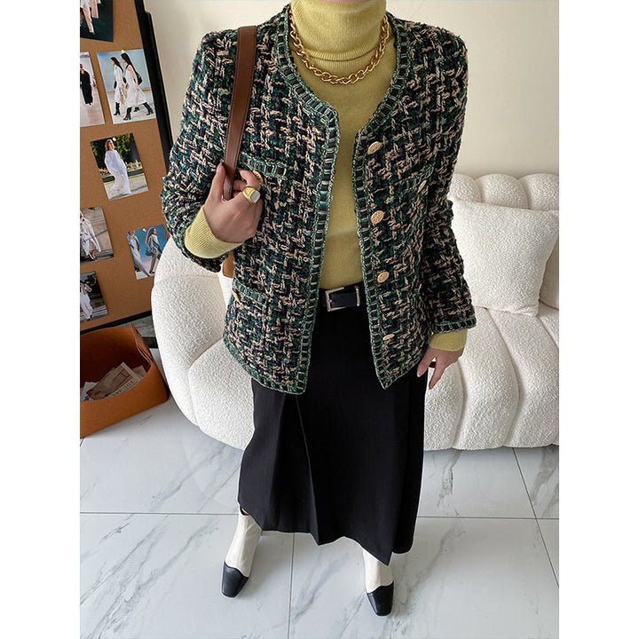 Damen Elegante Bouclé-Jacke mit dekorativen Knöpfen Drune