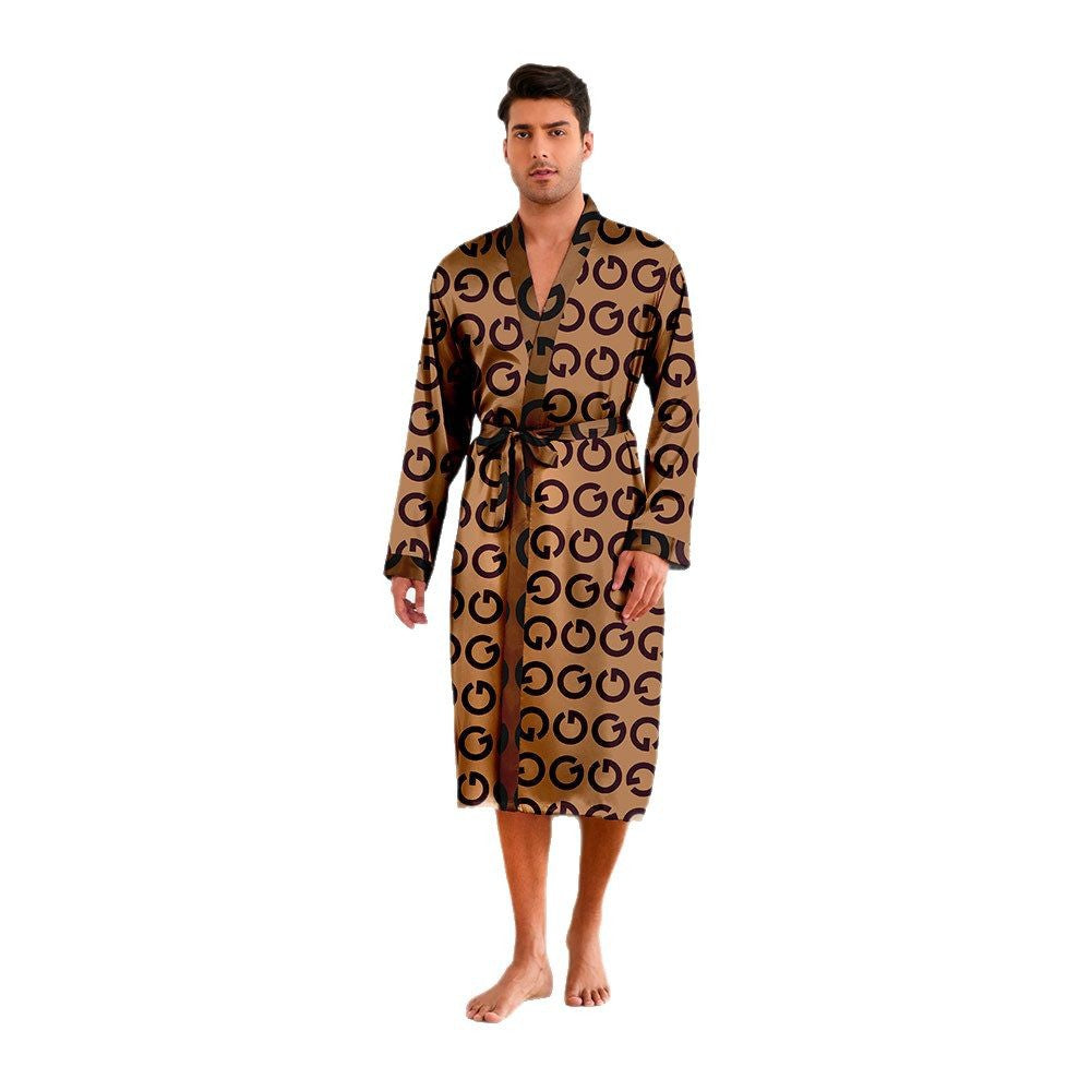 Herren Kimono-Robe mit modernem geometrischem Muster und praktischem Gürtel Drune