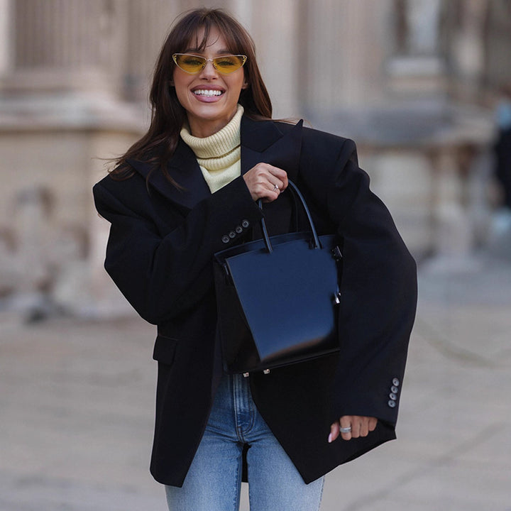 Damen Kompakte strukturierte Handtasche mit Doppelgriff und minimalistischem Design Drune