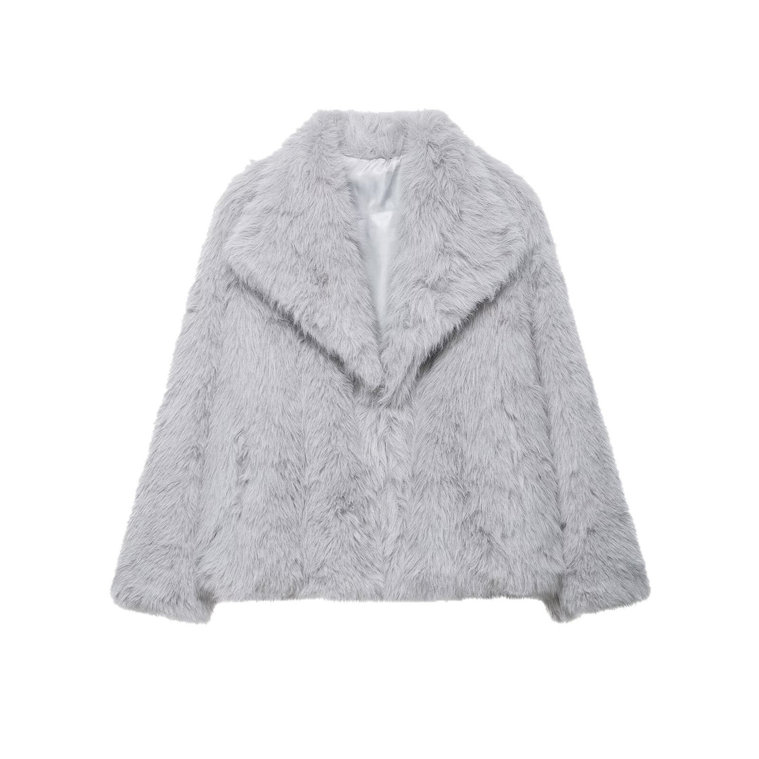 Damen Kurze Faux‑Fur Jacke mit Schalkragen und Boxy‑Schnitt Drune