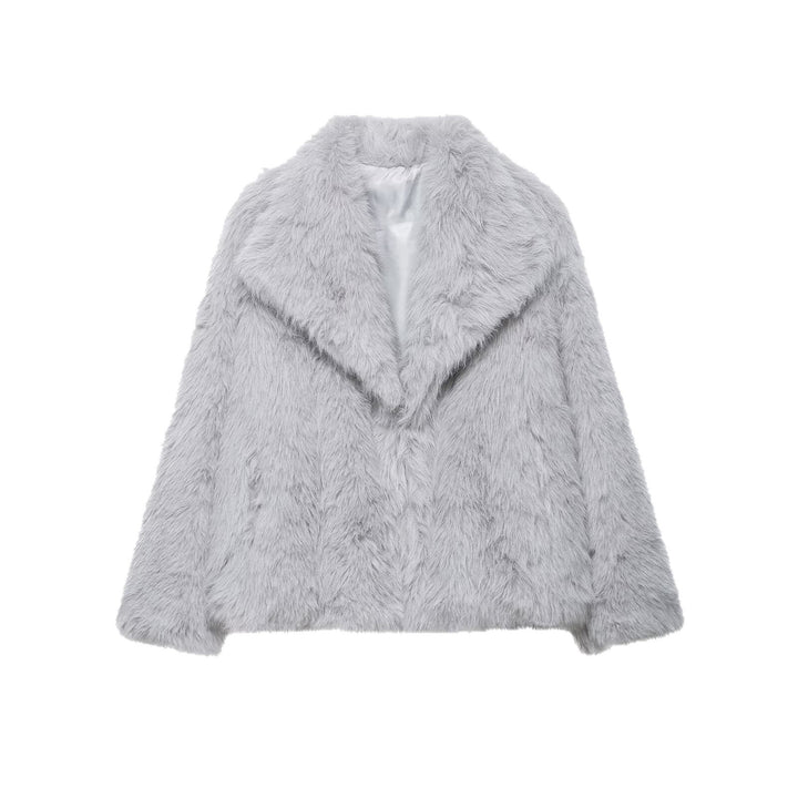 Damen Kurze Faux‑Fur Jacke mit Schalkragen und Boxy‑Schnitt Drune