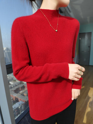 Damen Schlanker minimalistischer Stehkragen-Feinstrickpullover mit geripptem Hals Drune