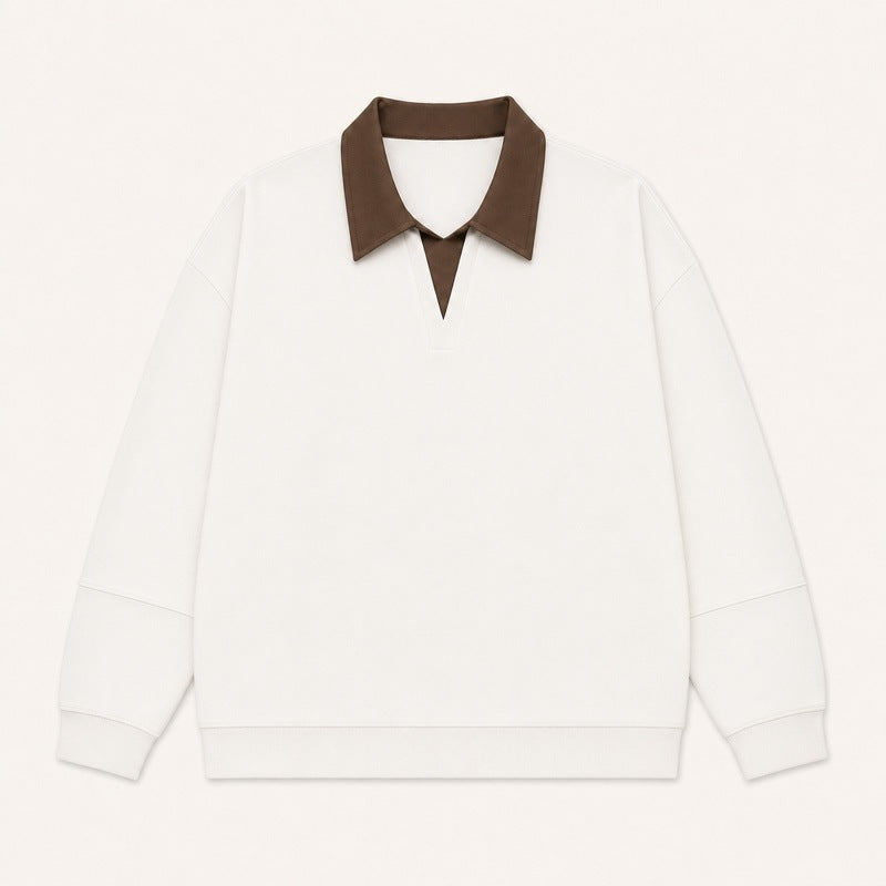 Damen Boxy-Polo-Sweatshirt mit kontrastiertem Spitzkragen Drune