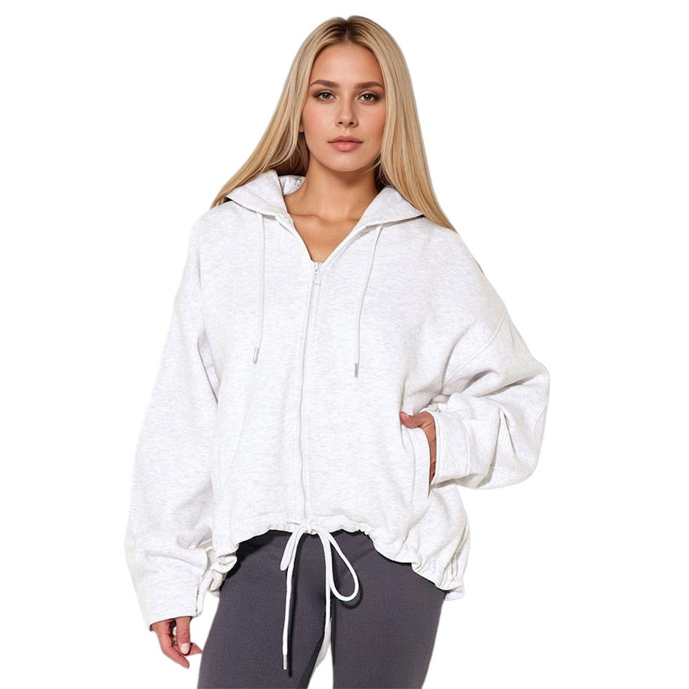 Damen oversized Kapuzenjacke mit Reißverschluss, Tunnelzug-Saum und Kängurutaschen Drune