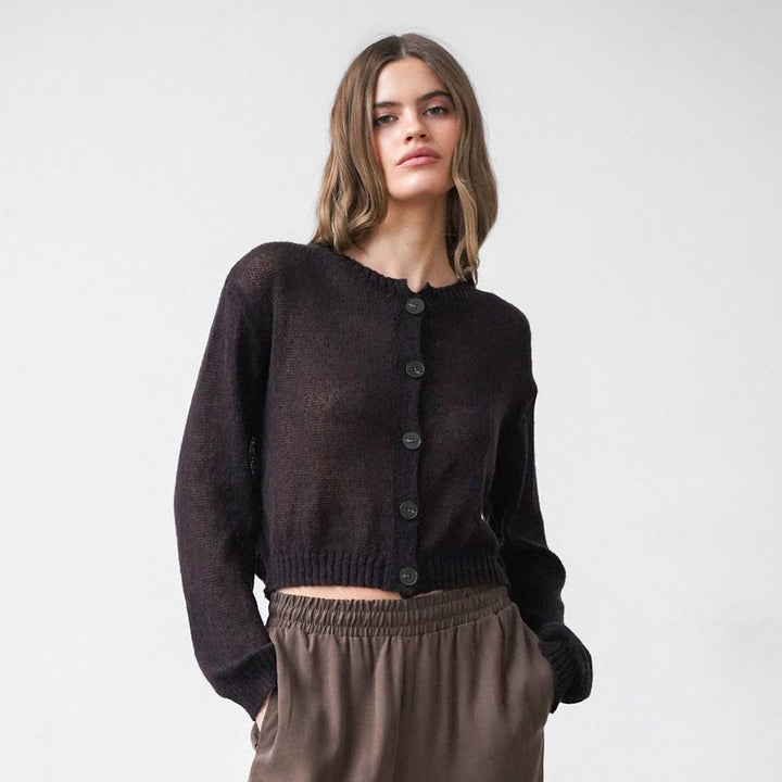 Damen Modischer, leicht transparenter Strickcardigan mit Knopfleiste Drune