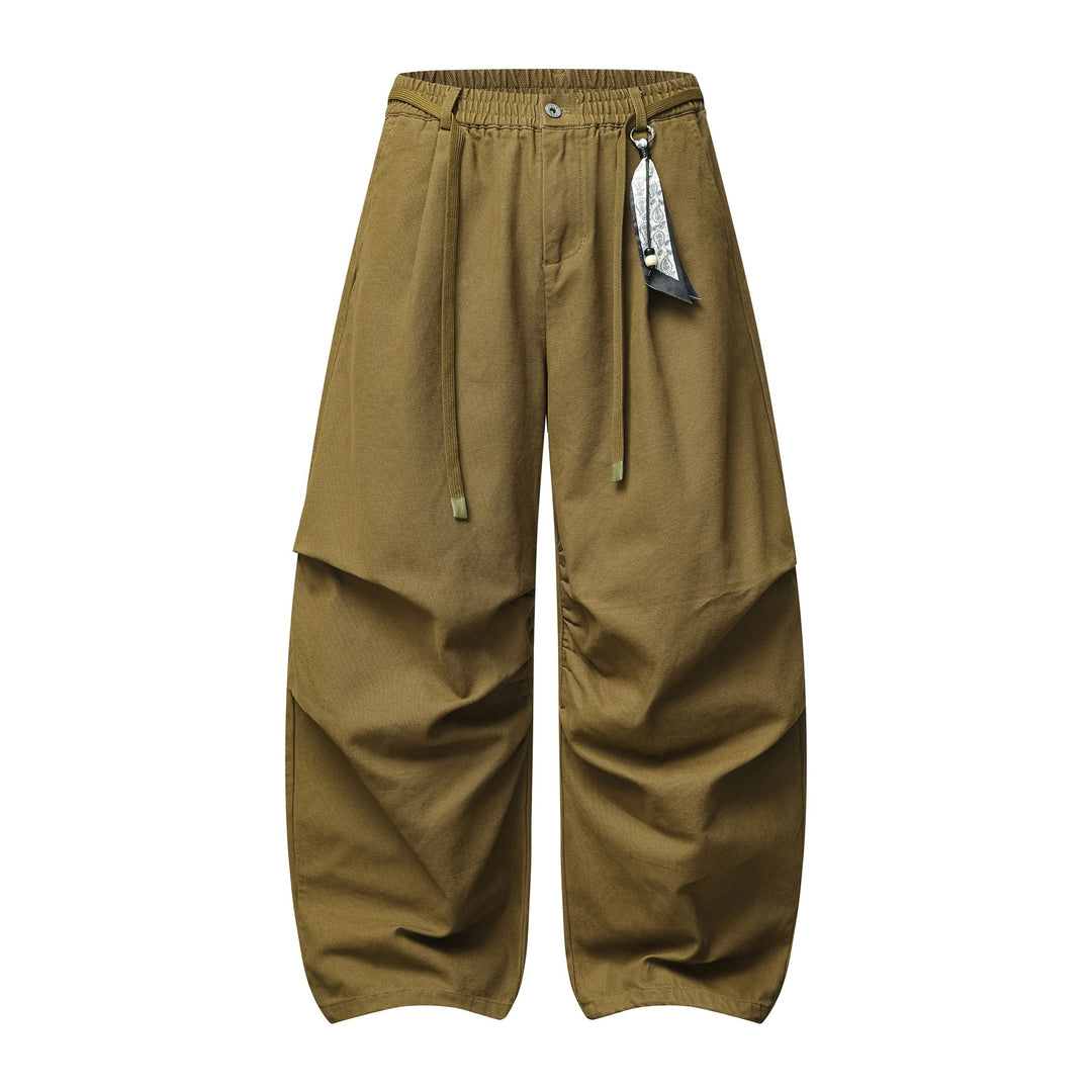 Damen Weite Culotte‑Hose mit Elastikbund, Stufenfalten und dekorativem Tuchanhänger Drune