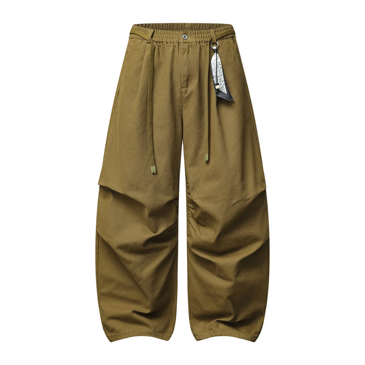 Damen Weite Culotte‑Hose mit Elastikbund, Stufenfalten und dekorativem Tuchanhänger Drune