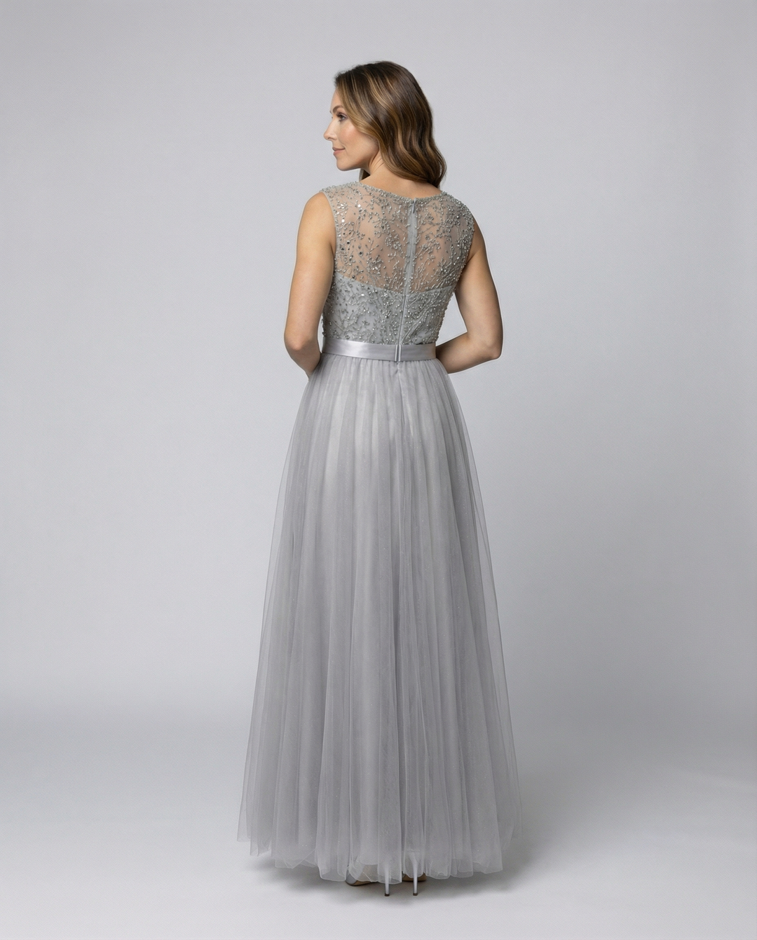Drune | Herz-Ausschnitt Maxi Ombre Grau Kleid mit Schaufel-Bodice