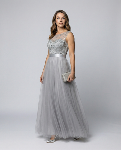 Drune | Herz-Ausschnitt Maxi Ombre Grau Kleid mit Schaufel-Bodice