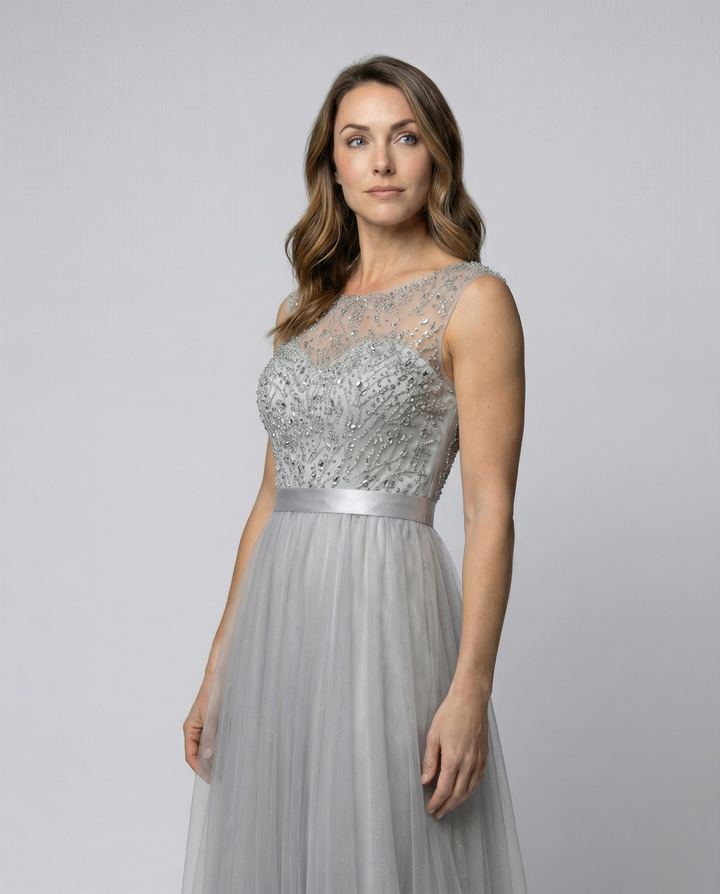 Drune | Herz-Ausschnitt Maxi Ombre Grau Kleid mit Schaufel-Bodice