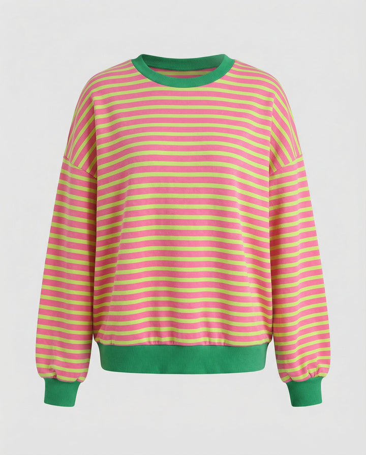 Damen lässiges gestreiftes Sweatshirt mit Boxy-Schnitt und kontrastierenden Abschlüssen Drune