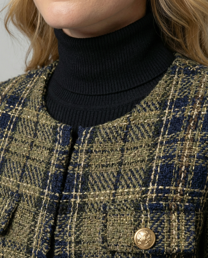 Damen Tweed-Blazerjacke mit goldenen Knöpfen Drune