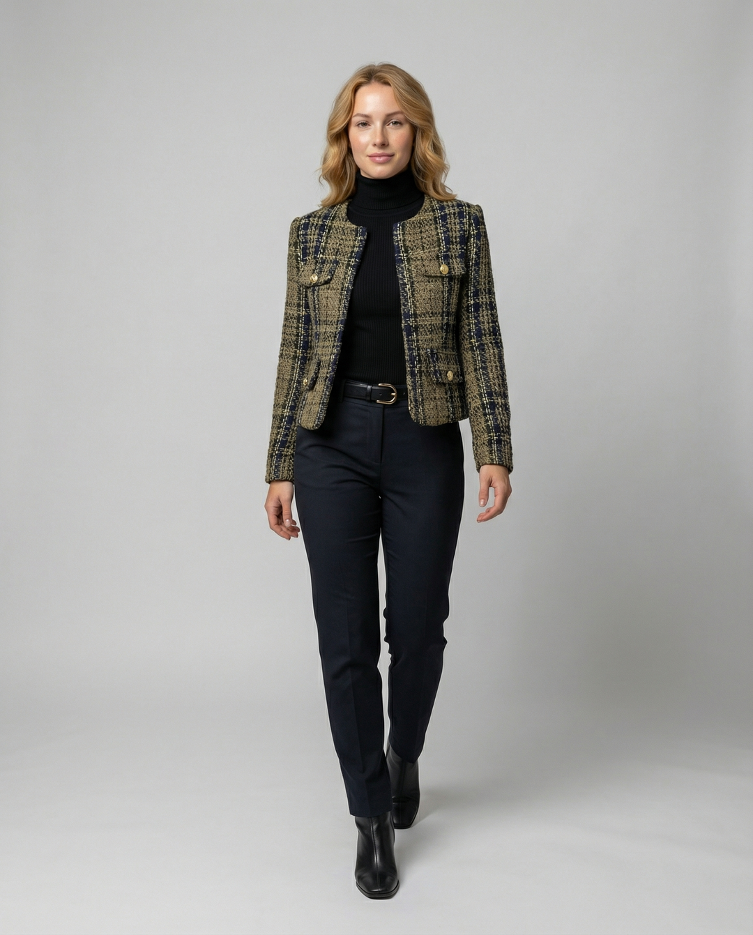 Damen Tweed-Blazerjacke mit goldenen Knöpfen Drune