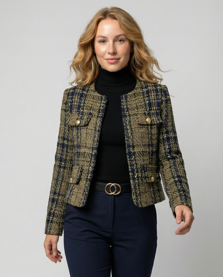 Damen Tweed-Blazerjacke mit goldenen Knöpfen Drune