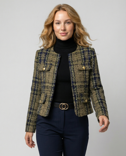 Damen Tweed-Blazerjacke mit goldenen Knöpfen Drune