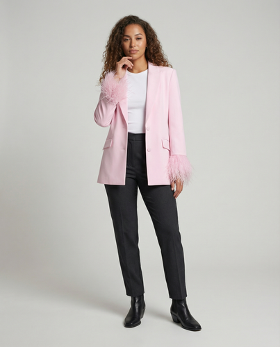 Damen eleganter Blazer mit auffälligen Federärmel Drune