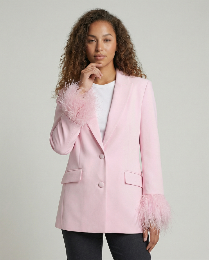 Damen eleganter Blazer mit auffälligen Federärmel Drune